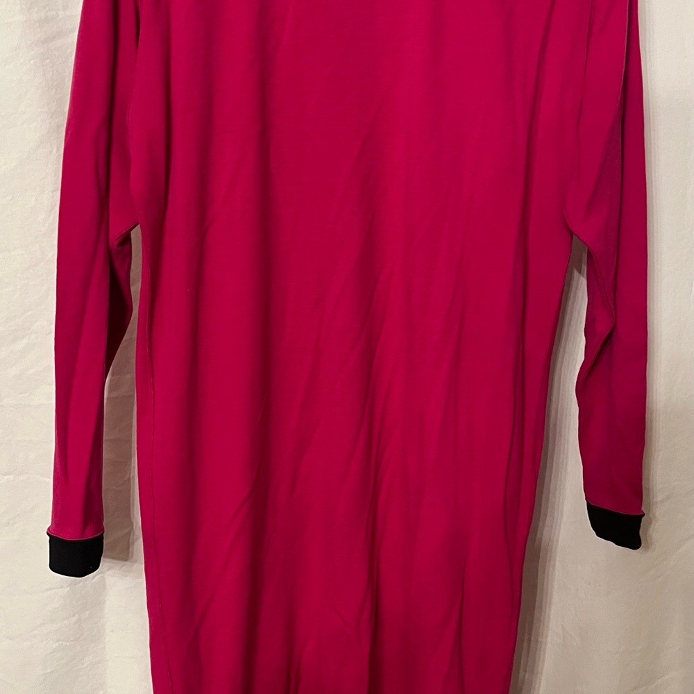Ungaro Vintage, Hot Pink Long-Sleeved Jersey Dress with Black Trim Size 12